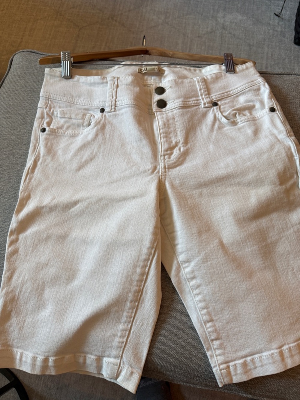 CAbi White Bermuda Shorts with Double-Button Front